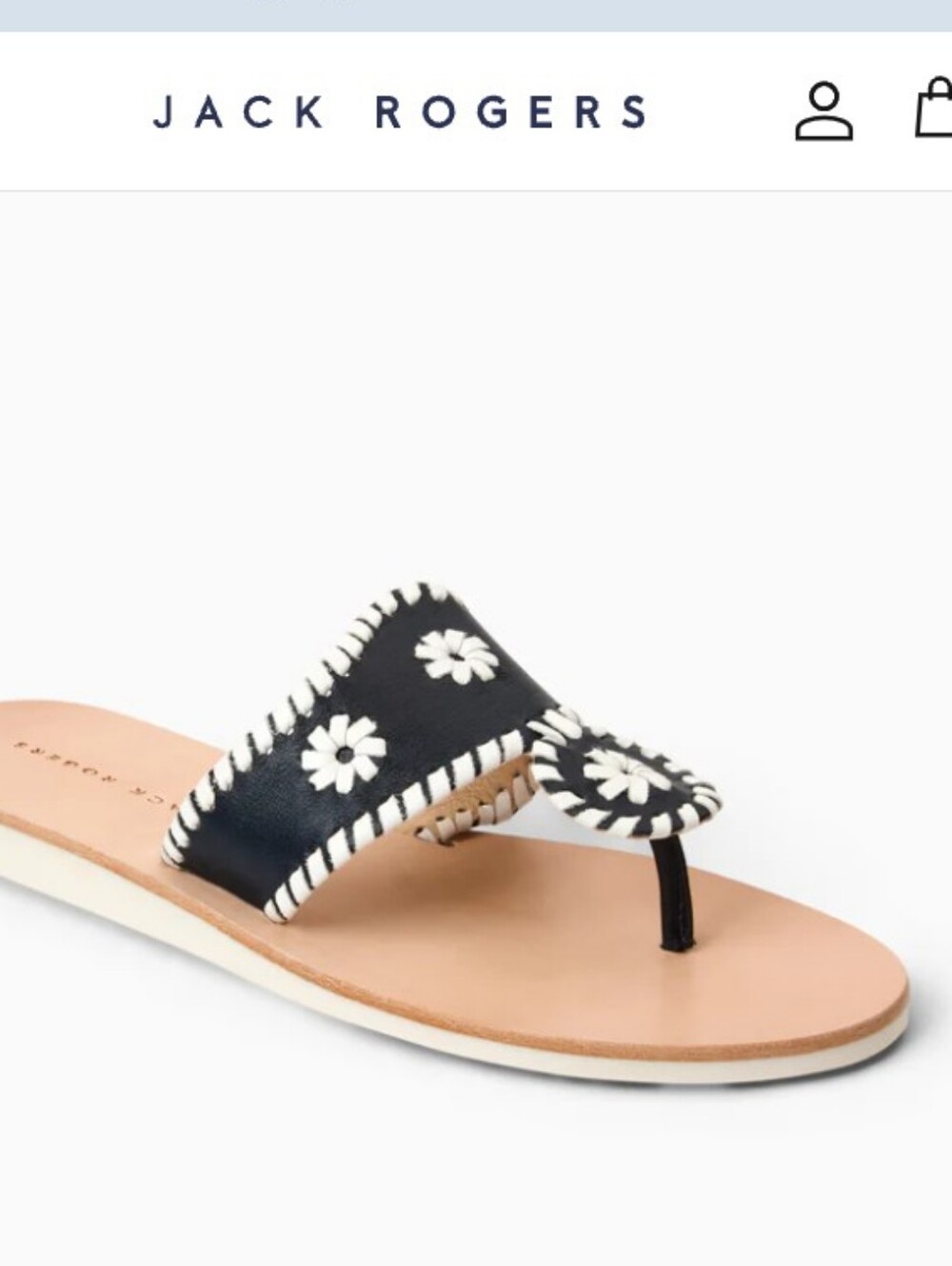 Jack Rogers Black and White Daisy-Embroidered Leather Thong Sandal - Picture 1 of 7